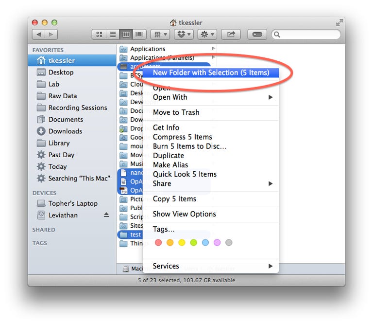 New folder with selection option in OS X