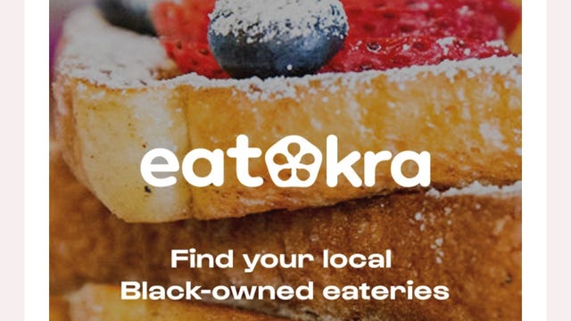 eat okra logo against French Toast backdrop