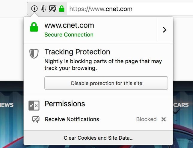 Firefox tracking protection and cookie clearing
