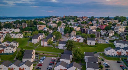 View of residential area in Portland, Maine.
