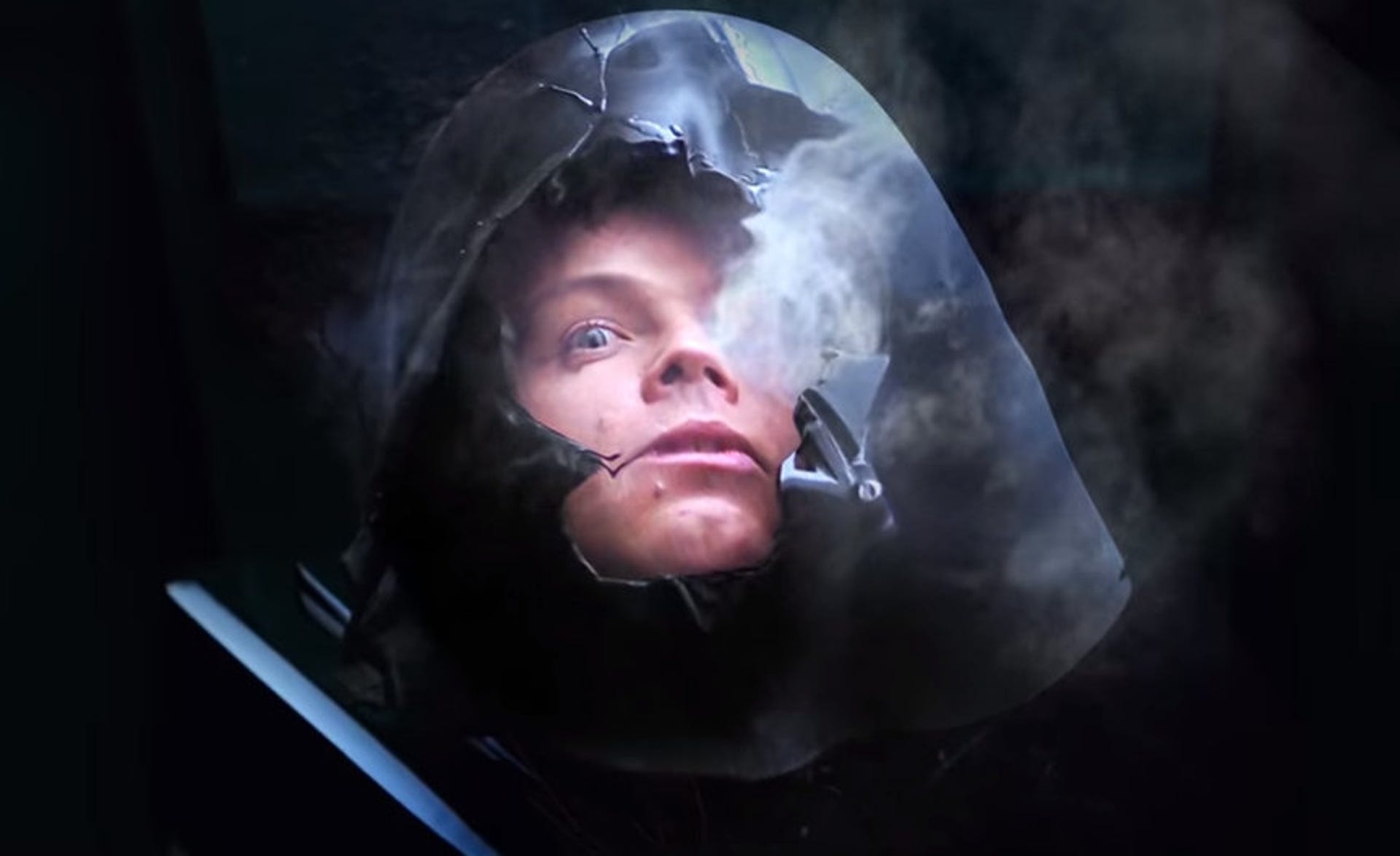 Luke in Darth Vader's helmet