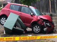 <p>A red Suzuki Swift crashed into the NBN node at Kellyville, New South Wales, on March 7, 2018</p>