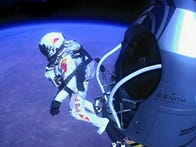 Felix Baumgartner exits his capsule at around 128,000 feet.