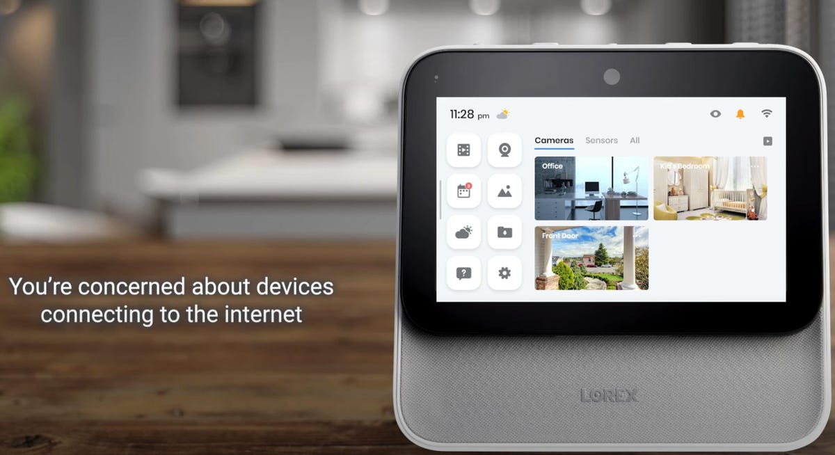 The Lorex Home Security panel on a table showing camera views for a potential offline mode.