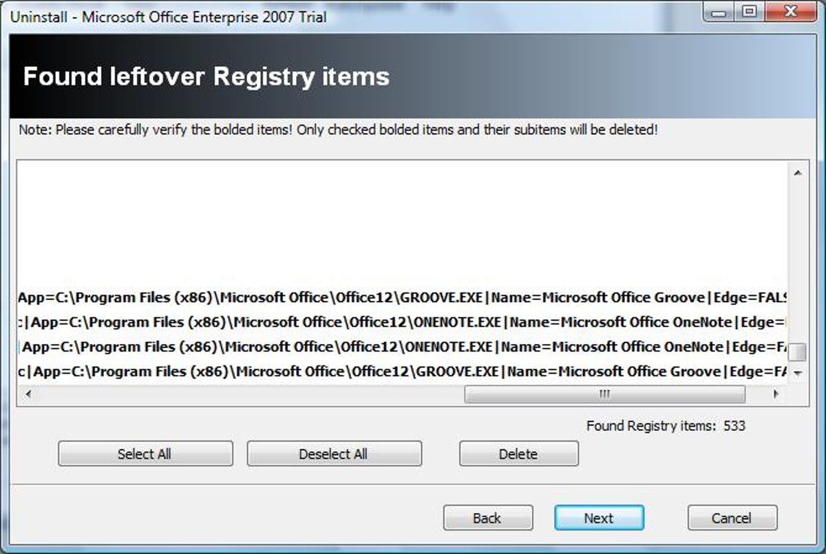 Revo Uninstaller Registry scan results