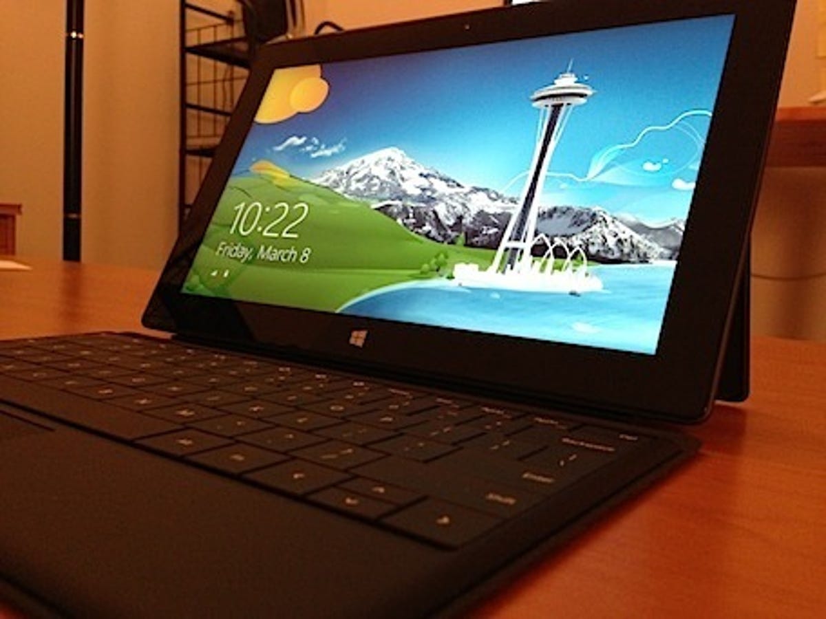 Surface Pro in the standard laptop mode.