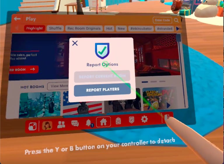 Rec Room users can report players by using their virtual wrist watch
