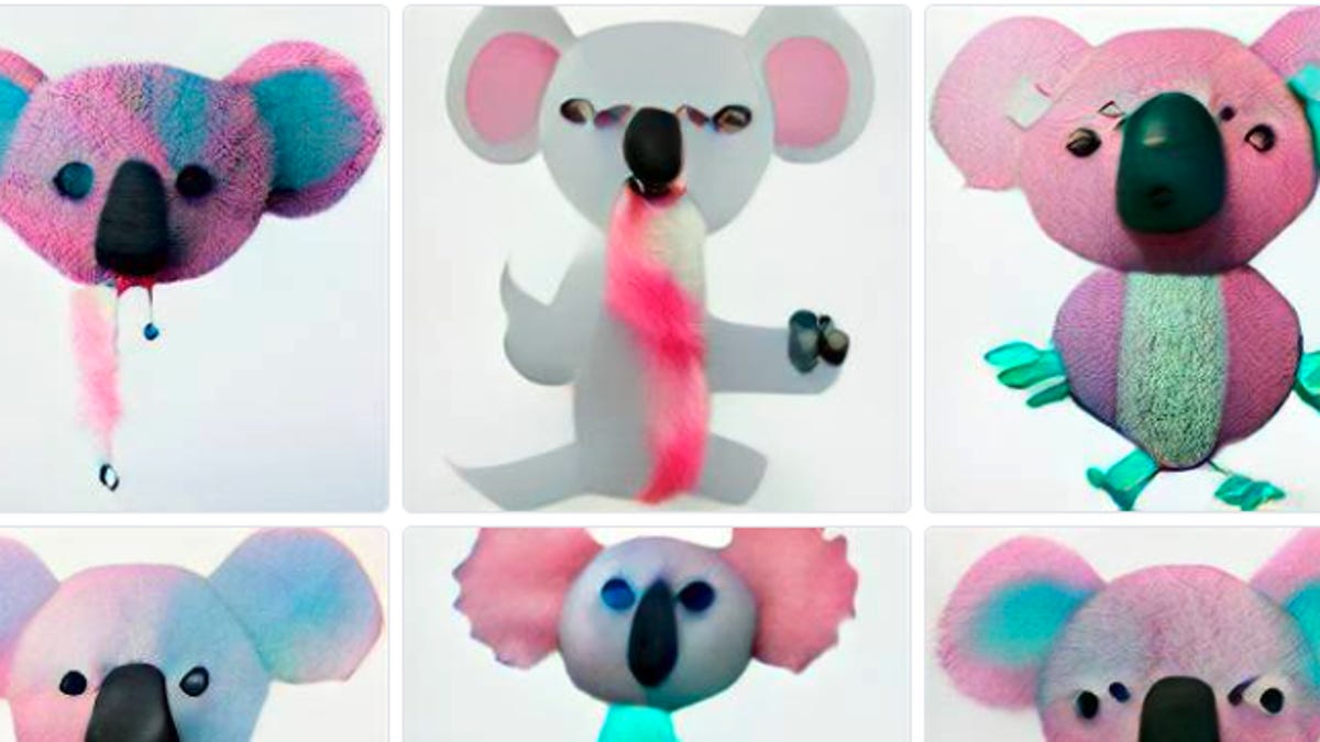 Several images of koalas made out of mostly pink cotton candy.