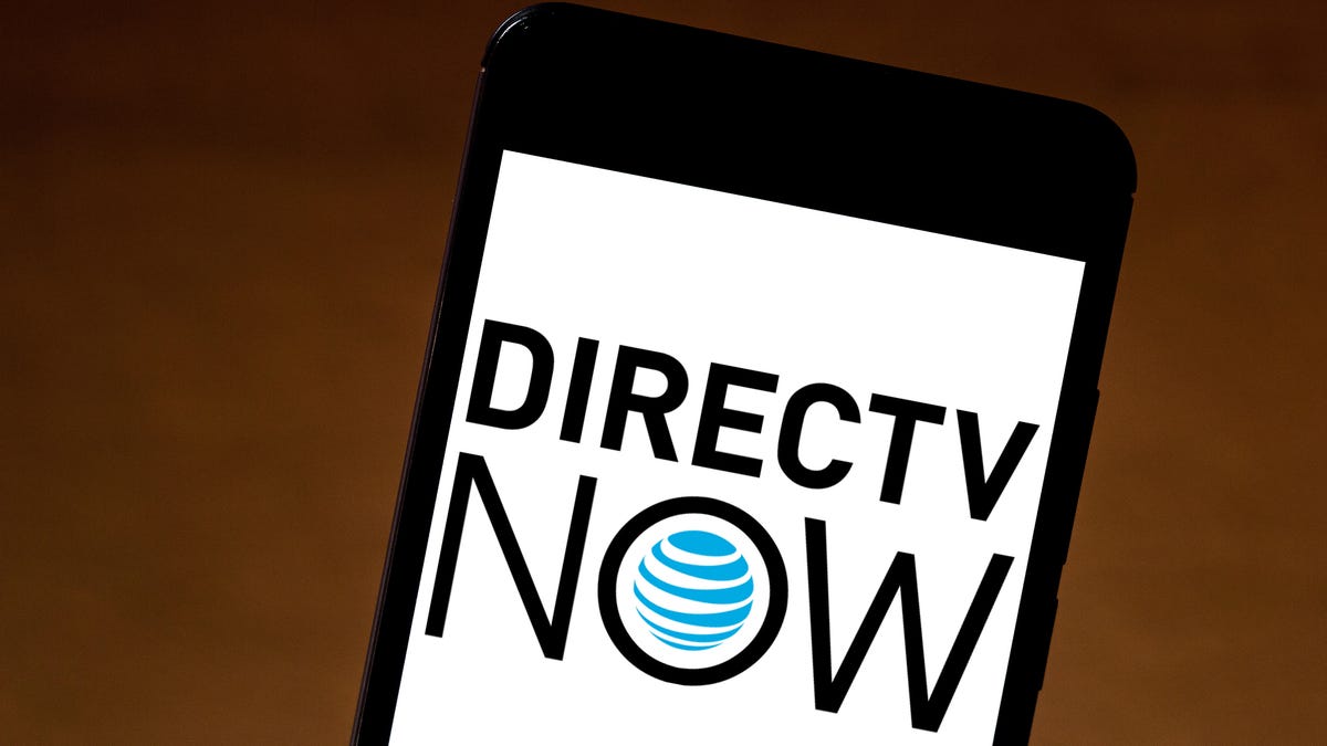 The DirecTV Now logo on a smartphone screen.
