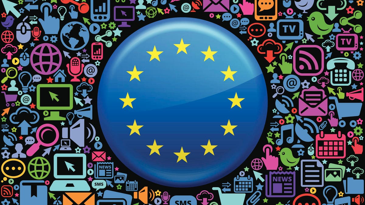 European Union Flag on Modern Technology & Communication
