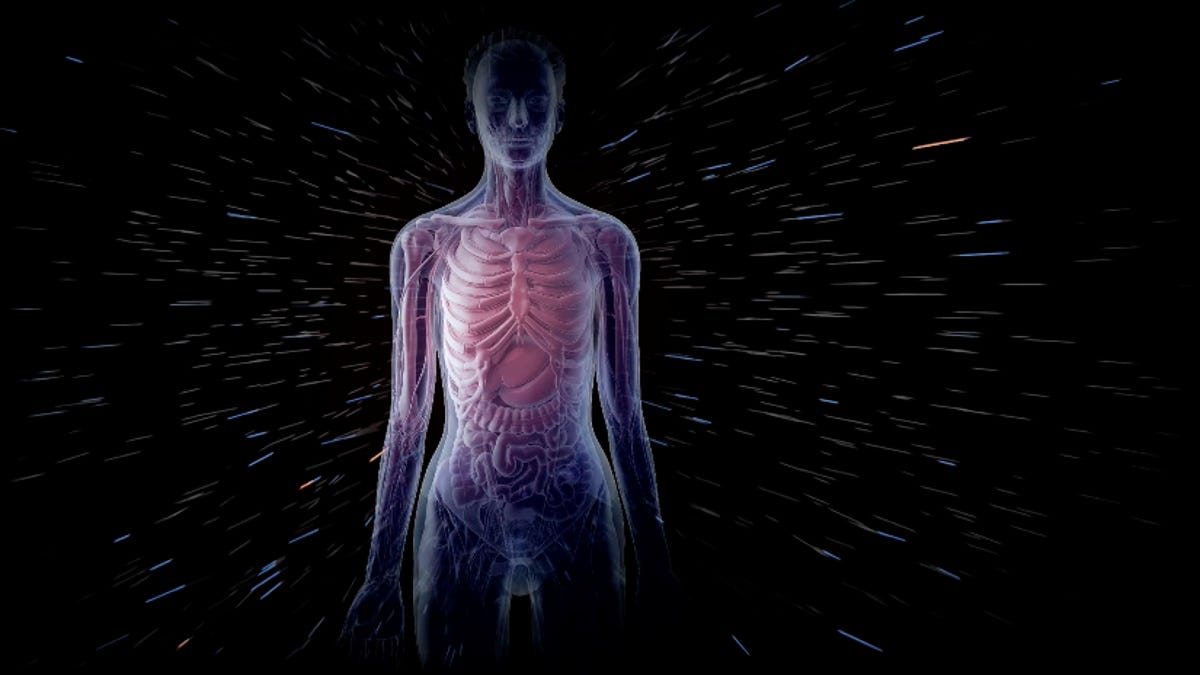 Illustration of radiation passing by a human body