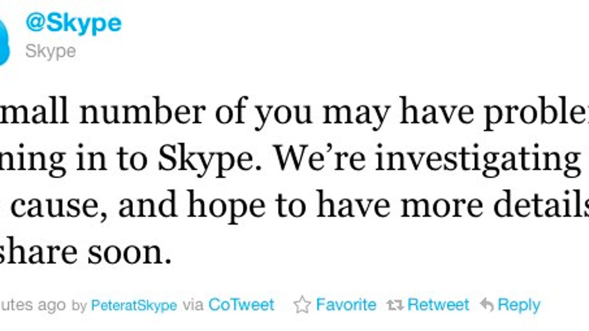 Skype says a "small number" of users can't sign in to Skype.