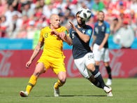 <p>KAZAN, RUSSIA - JUNE 16: midfielder Aaron Mooy of Australia and forward Nabil Fekir of France during a Group C 2018 FIFA World Cup soccer match between France and Australia on June 16, 2018, at the Kazan Arena in Kazan, Russia. (Photo by Anatoliy Medved/Icon Sportswire via Getty Images)</p>