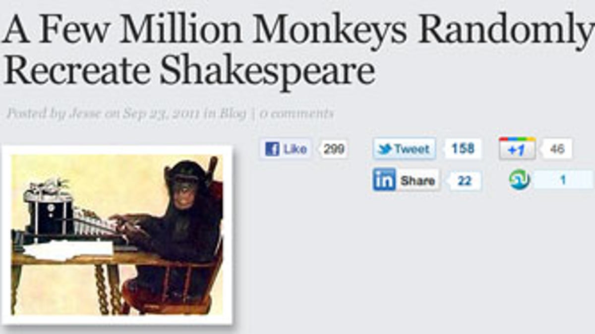 Jesse Anderson announced his random-typing-monkey program's literary accomplishments Friday.