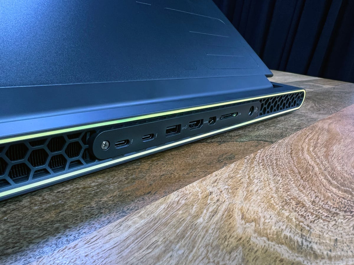 Alienware m18 rear panel showing a selection of ports