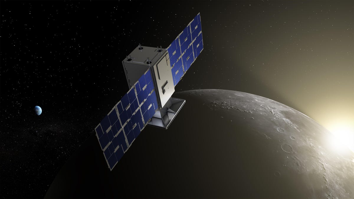 Artist's rendering of the Capstone satellite near the moon