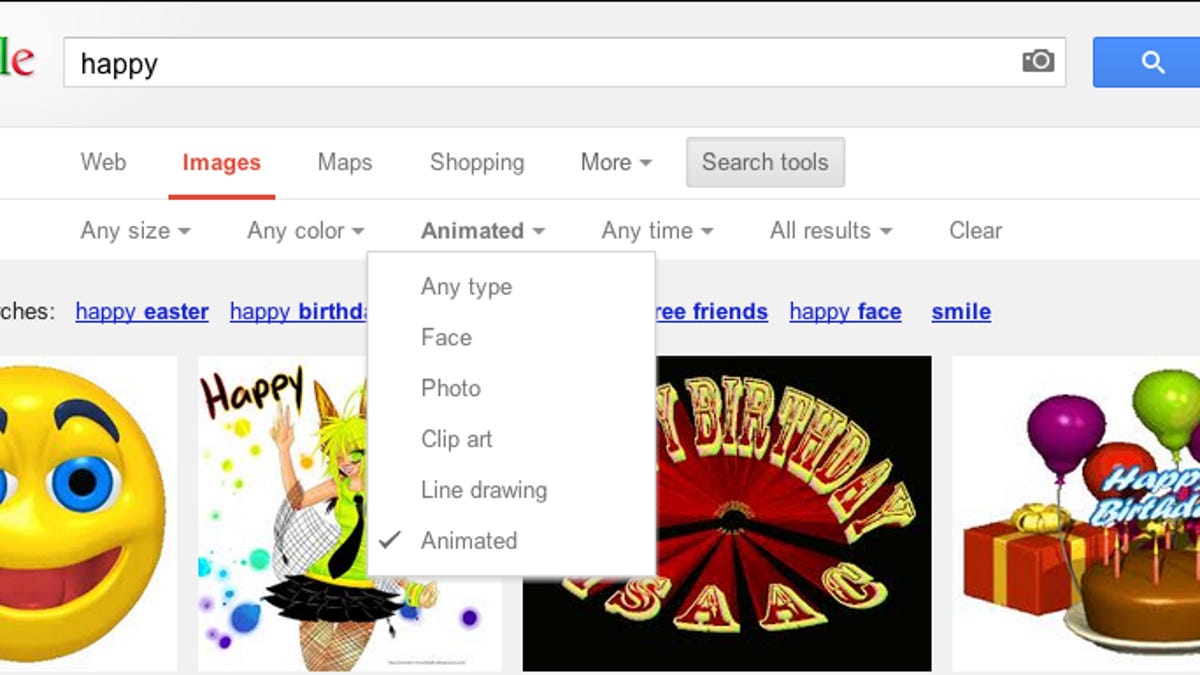Animated GIF search in Google Images.