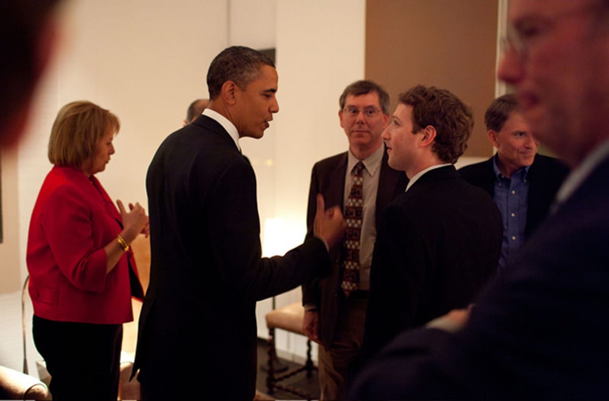 President Obama chats with Facebook CEO Mark Zuckerberg.