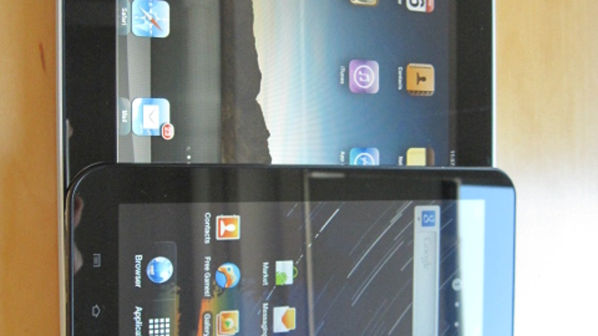 Samsung&apos;s Galaxy Tab on top of Apple&apos;s iPad.