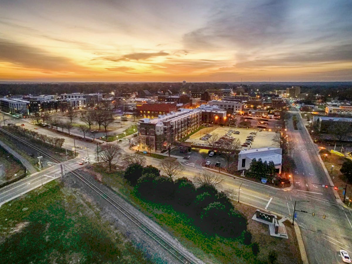 Aerial view of Rock Hill, South Carolina at sunrise