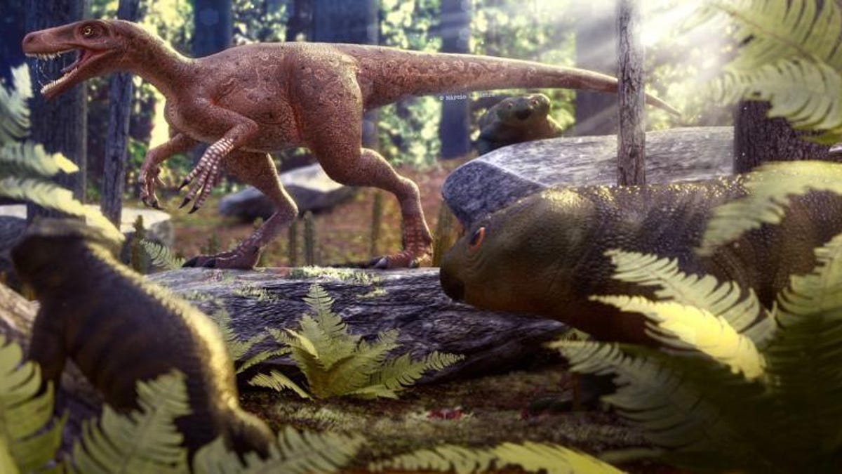 gnathovorax-cabreirai-em-vida-junto-com-rincossauros-por-marcio-l-castro-1-768x431
