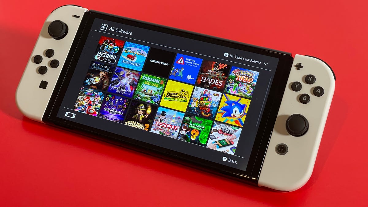 Switch OLED "All Software" screen displaying games and software available