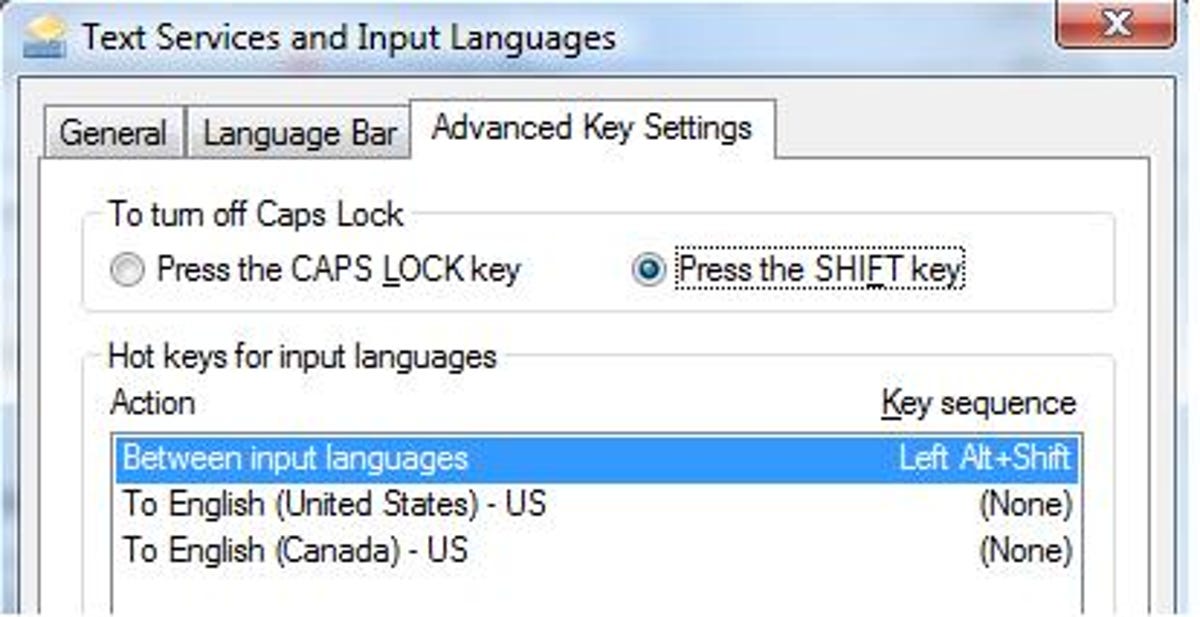 Windows Vista's Text Services and Input Languages dialog box