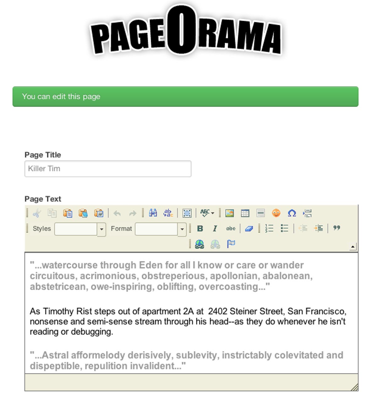 Page-o-rama Web page creation service