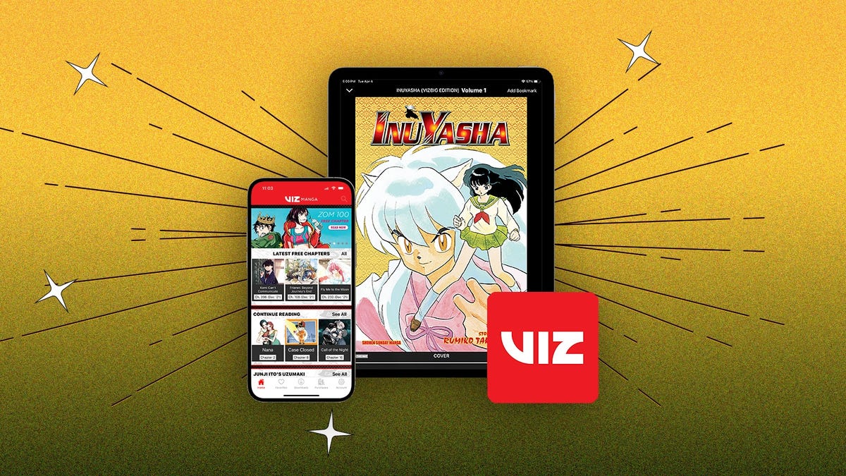 illustration of viz manga app on ipad and mobile phone