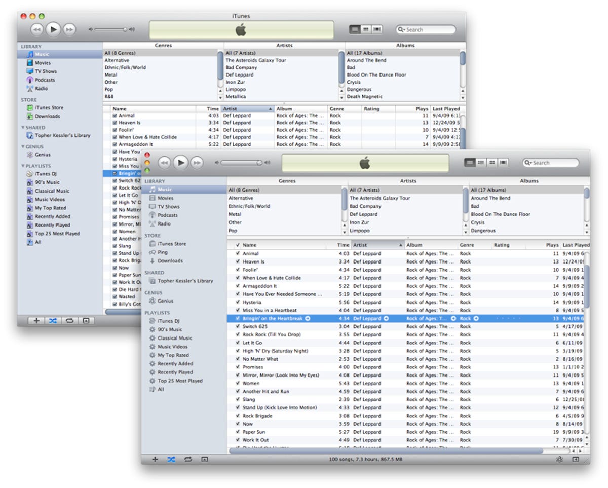iTunes interface comparsion