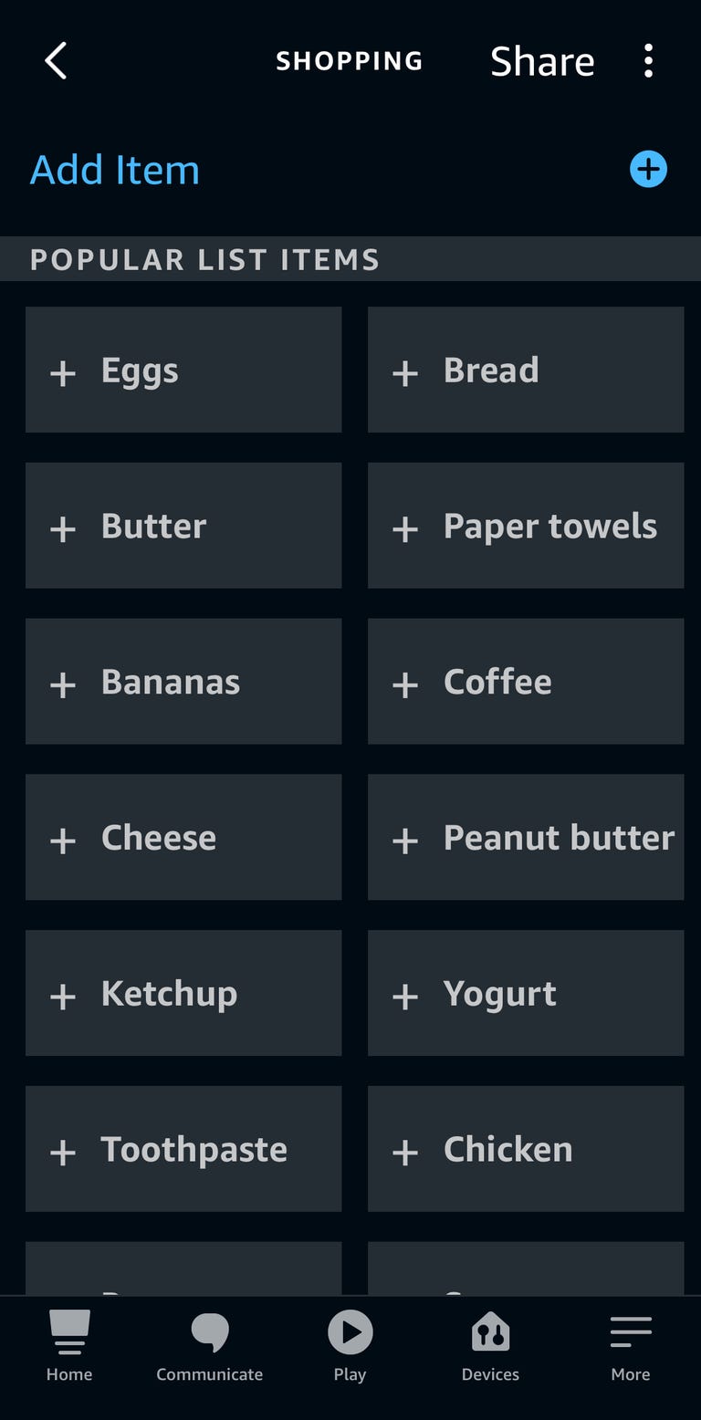 Alexa app shopping list popular items