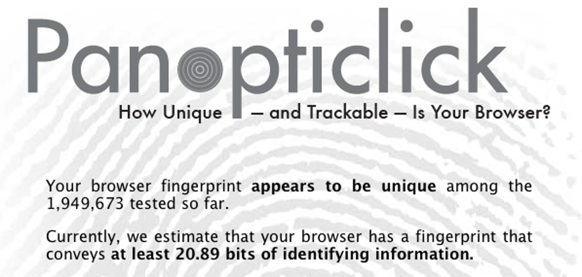 Results of Panopticlick browser-anonyity scan