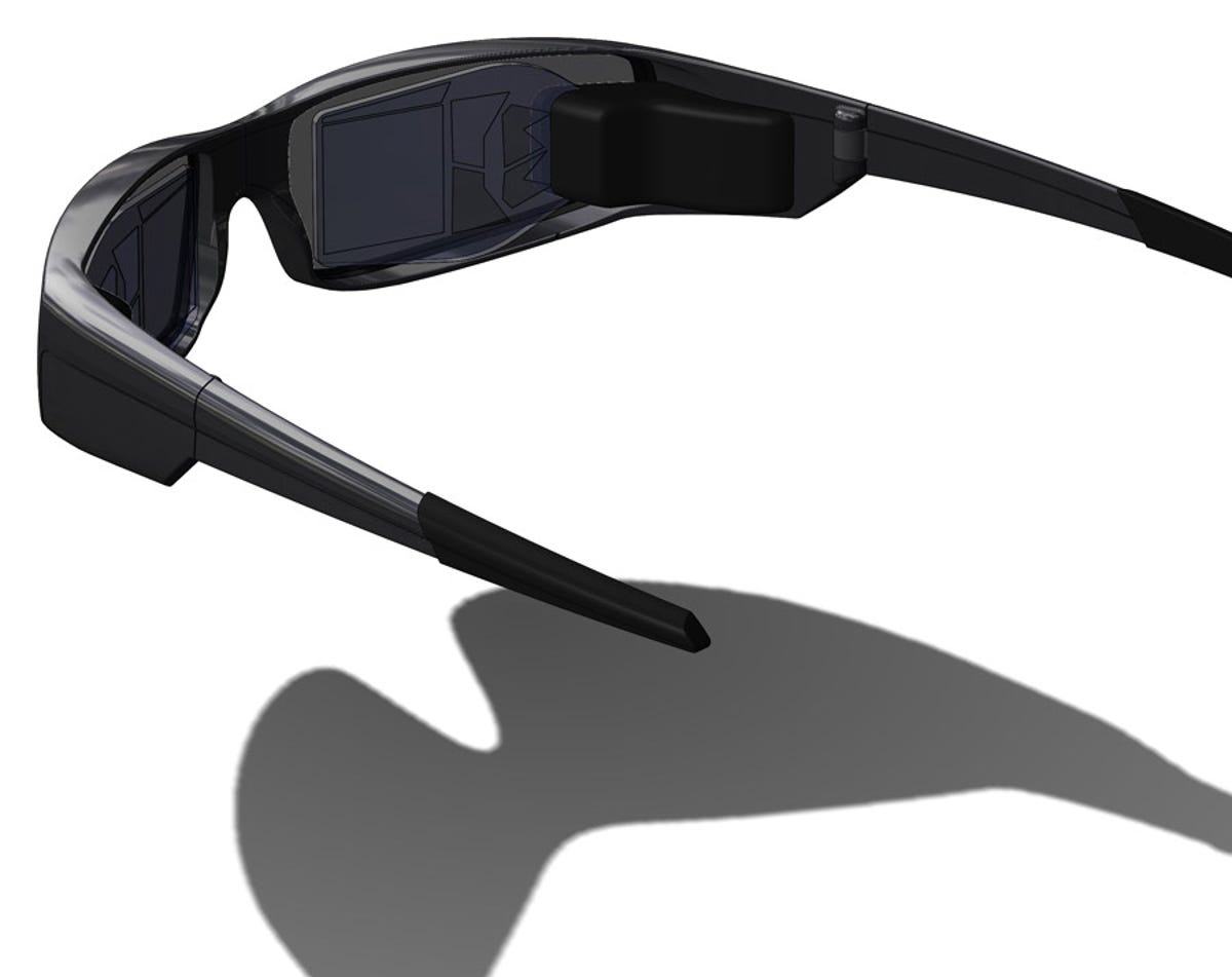 Vuzix's glasses overlay video from a display engine with video from the outside world.