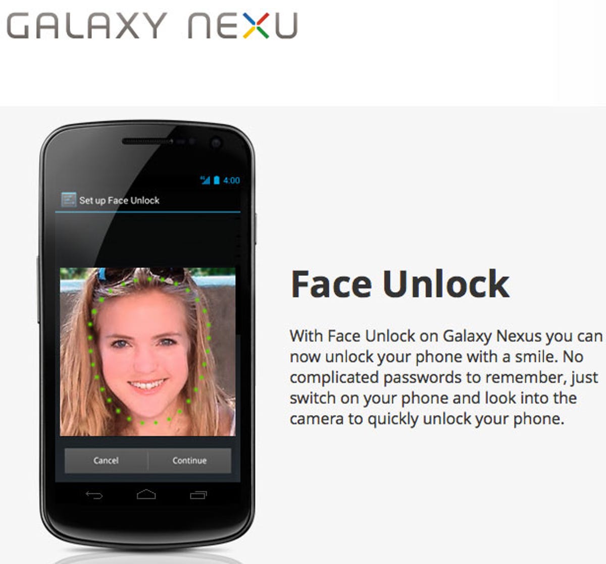 Oops! A short-lived version of Google's splashy Galaxy Nexus Web page showed the word 