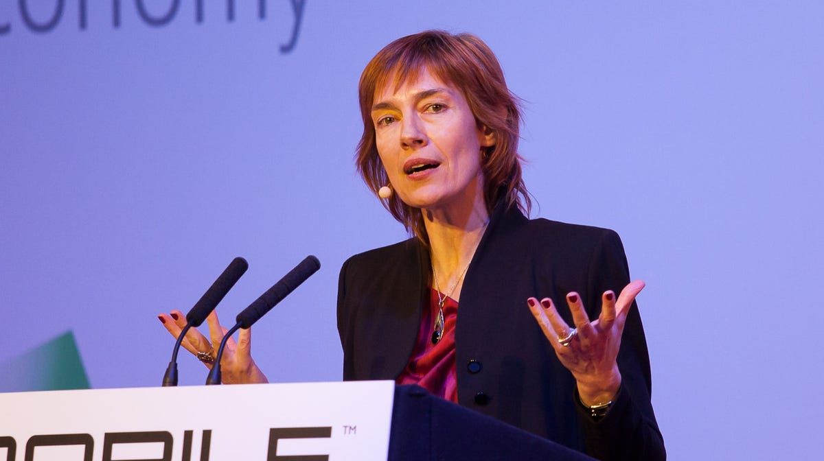 Anne Bouverot, director general of the GSMA, speaking at Mobile World Congress in 2012.