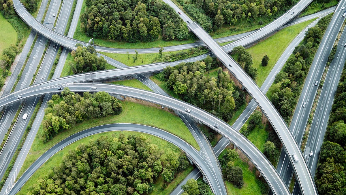 Aerial view of overlapping highways