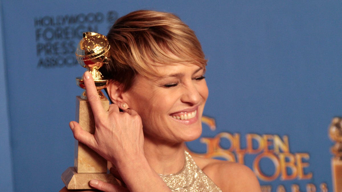 Robin Wright winning a Golden Globe in 2014 for Best Performance by an Actress in a Television Series Drama for "House of Cards. The show will have eight more episodes without Wright's co-star, Kevin Spacey.