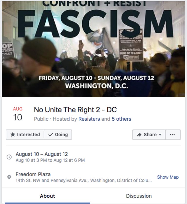 The event page for the scheduled Aug. 11 protest in Washington.