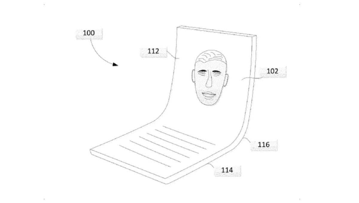 Skiss för en hopfällbar telefon i Googles patent