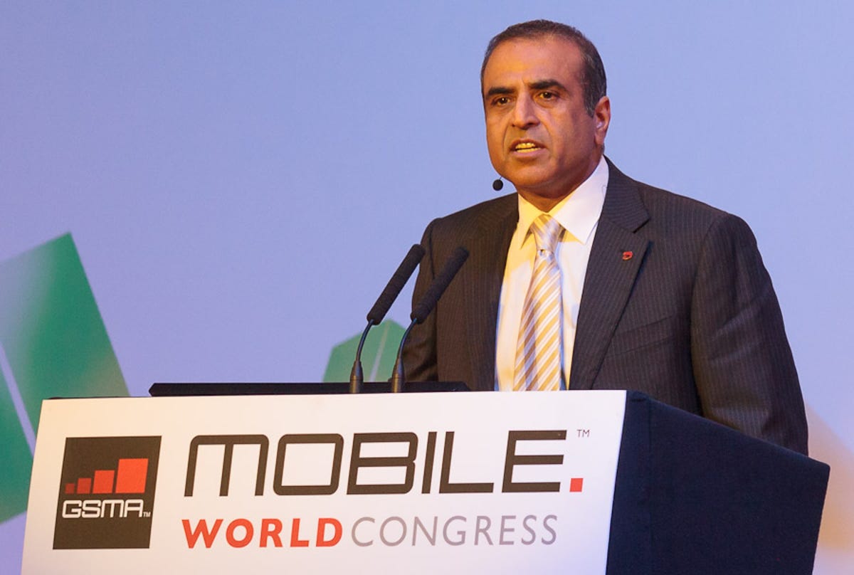 Airtel CEO Sunil Bharti Mittal speaking at Mobile World Congress in Barcelona, Spain.