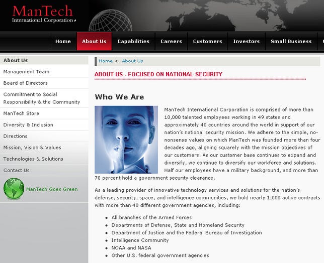 Hacker target ManTech lists some of its clients on its site.