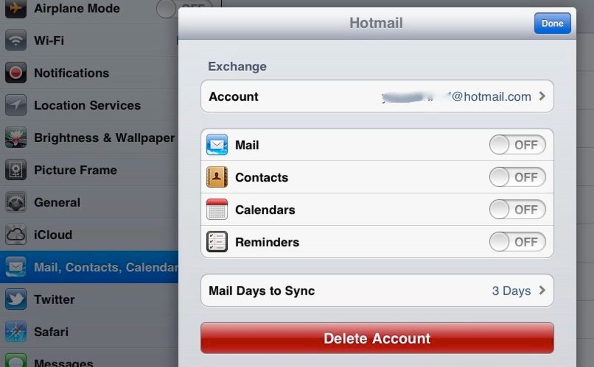 iPad account-settings window