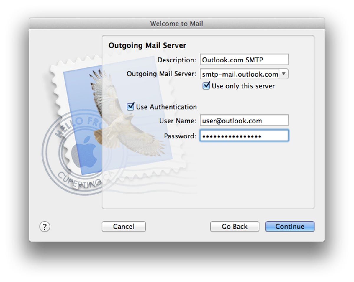 Apple Mail outgoing mail server settings