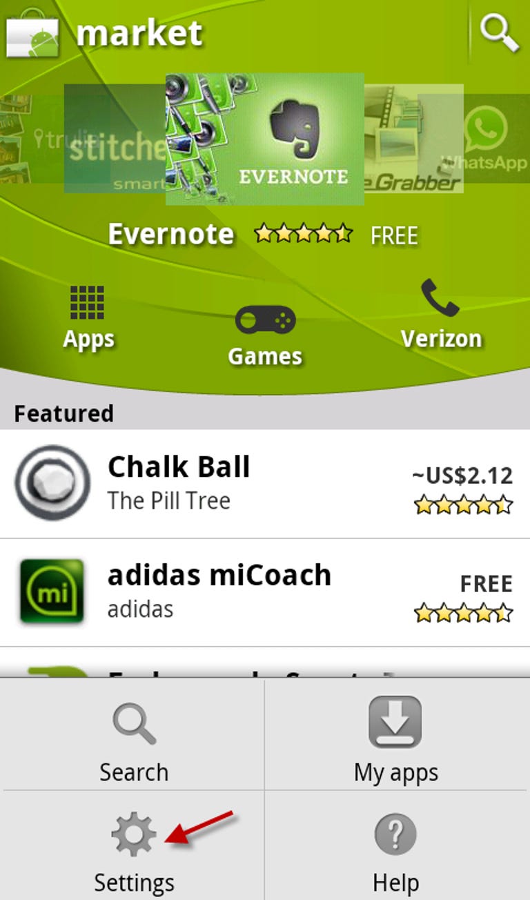 Android Market settings