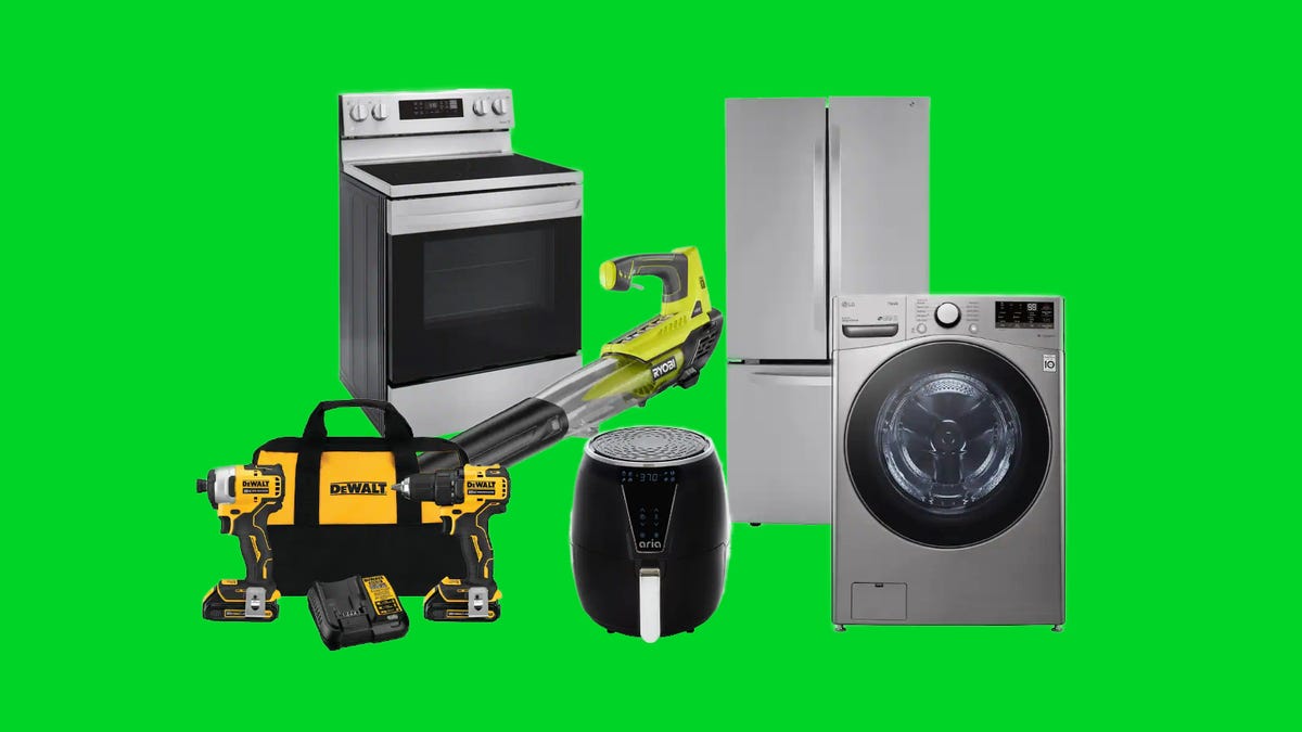 Home appliances on a green background