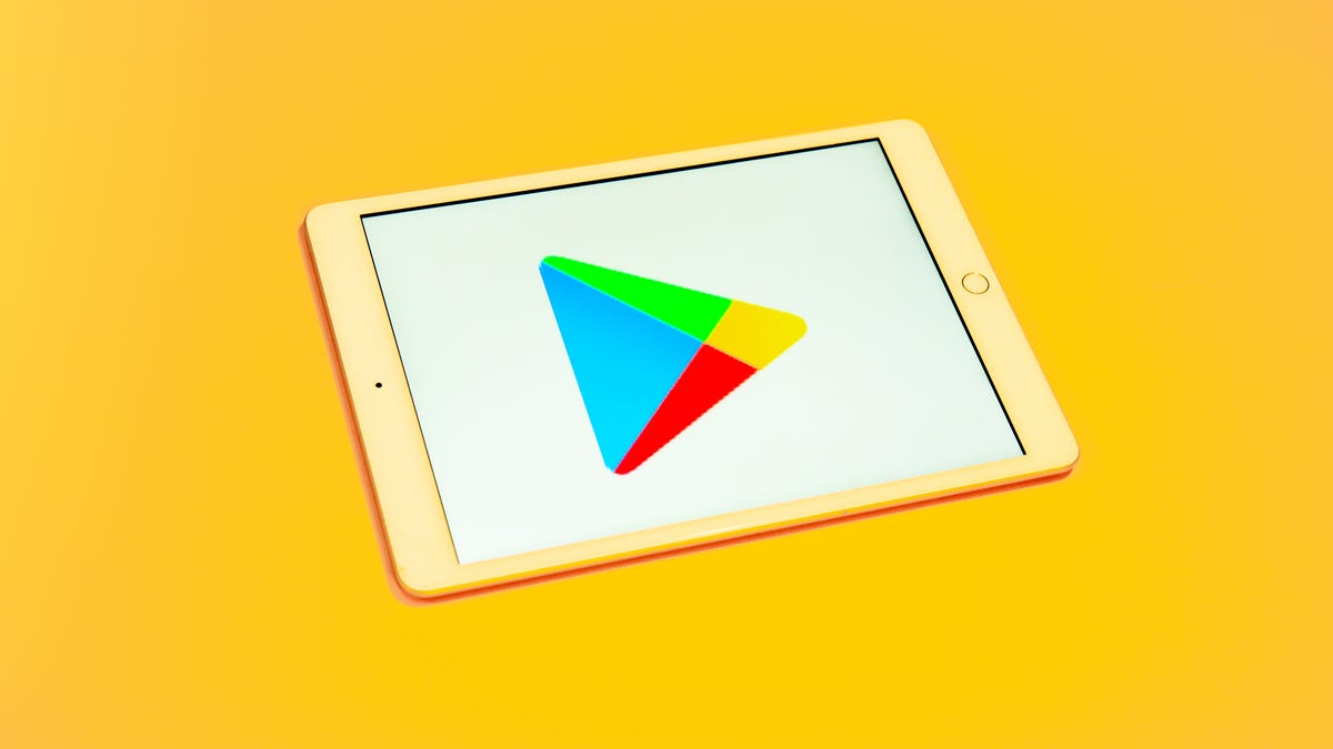 Google Play Store logo on a tablet screen