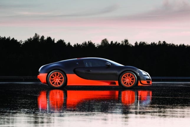 With liberal applications of fluorescent orange paint, the Veyron Super Sports may also be the world's gaudiest production car.