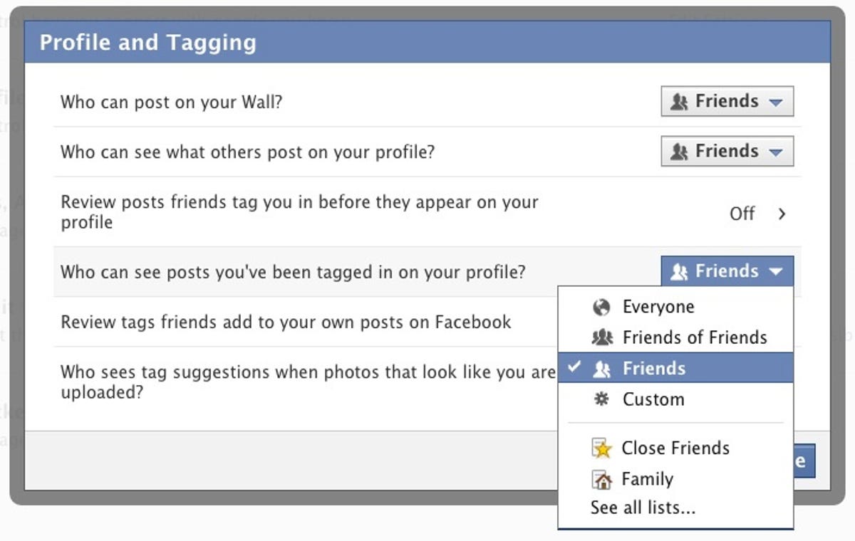 Facebook Profile and Tagging options