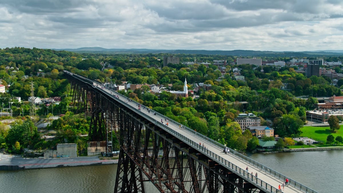 View of Poughkeepsie, New York and the Walkway Over the Hudson bridge