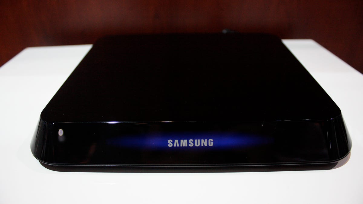 Samsung's unannounced Google TV set-top box, running in its booth at CES.